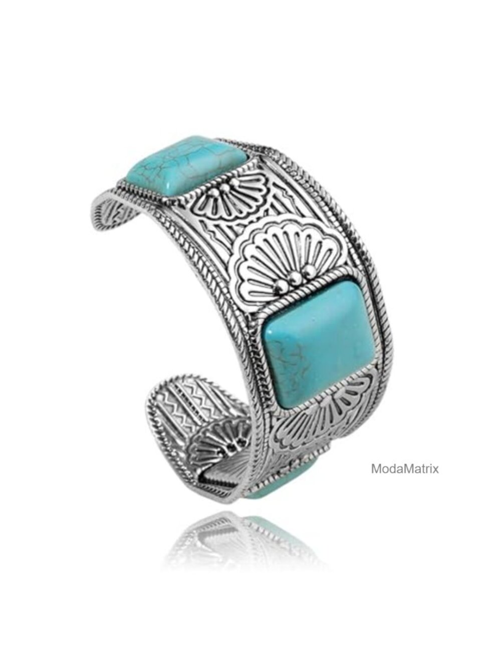 Turquoise Stone Cuff Bracelet Southwestern Cowgirl Boho Vintage Bangle